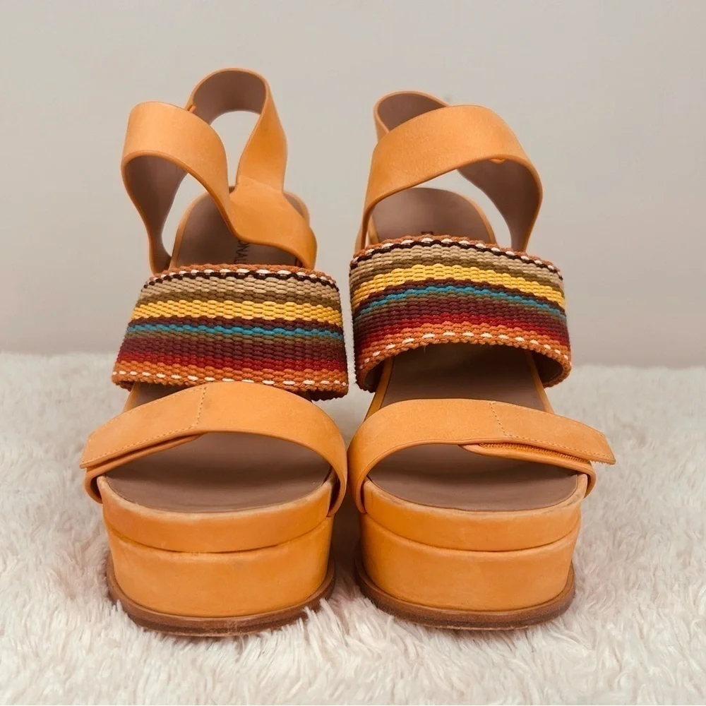 Donald J. Pliner orange straps wood heel platform sandals-6